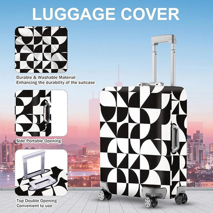 ANNA QUEEN Geometric Minimalist Luggage Cover, Suitcase Protector with Modern Abstract Pattern, Stretchable, Washable Travel Cover for 28-30 Inch Luggage