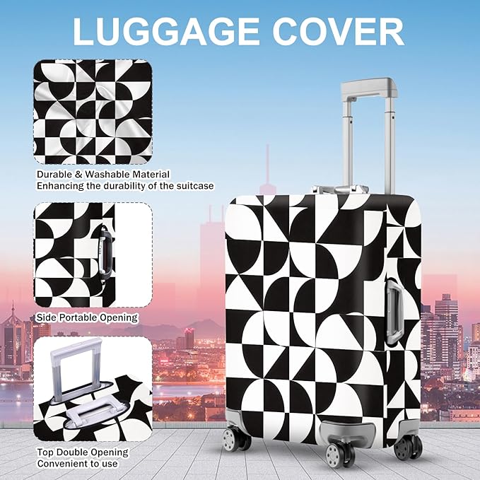 ANNA QUEEN Geometric Minimalist Luggage Cover, Suitcase Protector with Modern Abstract Pattern, Stretchable, Washable Travel Cover for 24-26 Inch Luggage