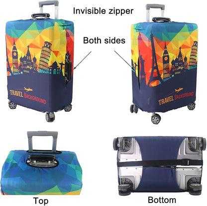 MosaiRudo Thicker Luggage Cover Elastic Suitcase Cover Protector Fits 18-32 Inch Suitcase Travel Accessories (Travel-4, S)