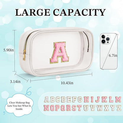 YOOLIFE Initial Birthday Gifts for Kids Travel Toiletry Bag Birthday Gifts for Girls Kids Clear Makeup Bag Preppy Cosmetic Bag for 3 4 5 6 7 8 9 10 11 12 13 Year Old Girls White K