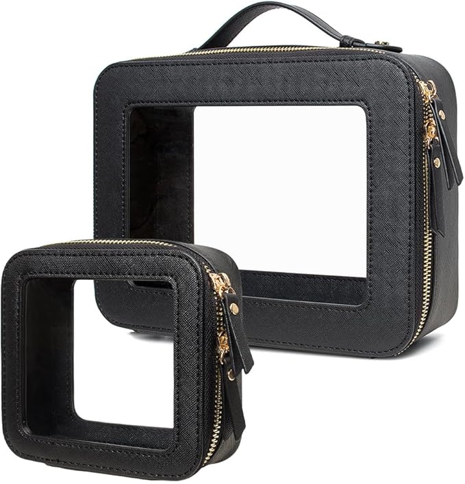 Travel Clear Makeup Bag Set, TSA Approved Cosmetic Bag Case with Zipper Portable Makeup Pouch Toiletry Bag Women Traveling Cosmetic Organizer Storage Bag Car Organizer Car Essentials for Women