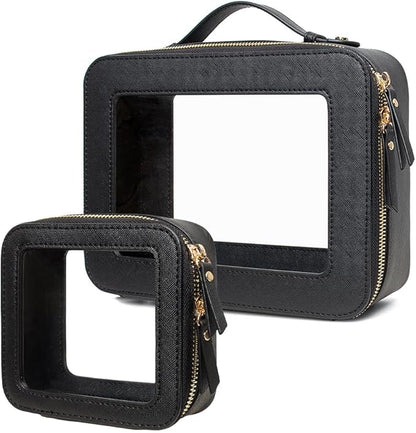 Travel Clear Makeup Bag Set, TSA Approved Cosmetic Bag Case with Zipper Portable Makeup Pouch Toiletry Bag Women Traveling Cosmetic Organizer Storage Bag Car Organizer Car Essentials for Women