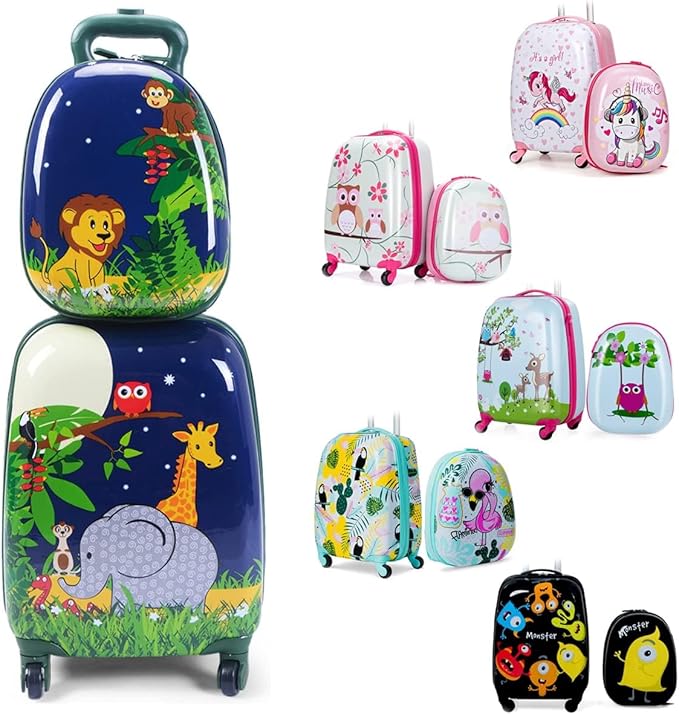 KOTEK Kids Carry On Luggage Set, 16" Hardside Rolling Suitcase with Spinner Wheels, Travel Rolling Luggage for Boys Girls (Lion)