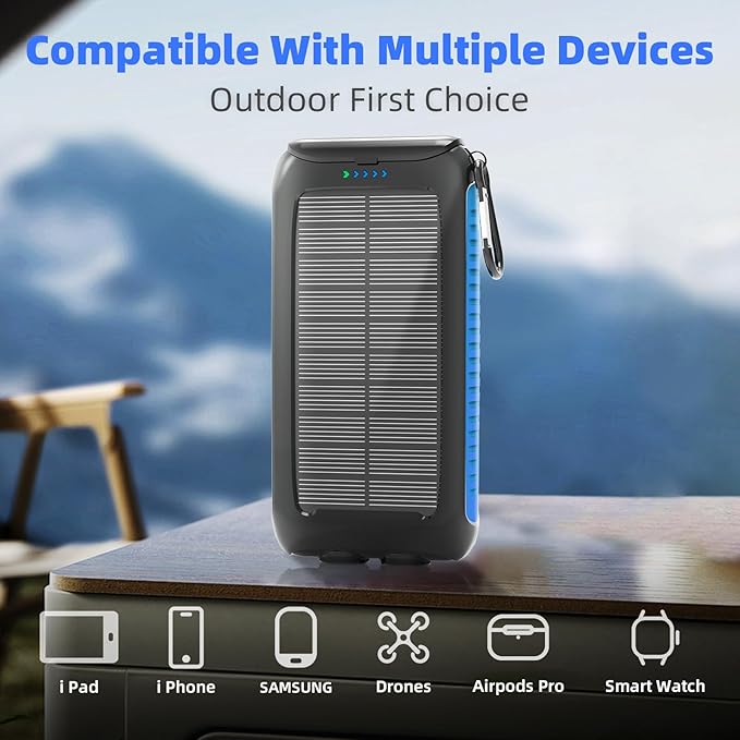 Solar Charger Power Bank 49800mAh - Portable Fast Charging Power Bank with Type-C & Dual USB Ports, Compatible with iPhone, Samsung & More, Waterproof Solar Panel for Camping, Hiking, and Outdoor Use
