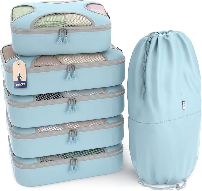 Shacke 6 Set Packing Cubes for Travel - Compression Packing Bags/Travel Organizer - Luggage Organizer Bags for Traveling - Travel Essentials for Women - Cruise Must Haves Packing List