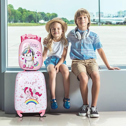 KOTEK Kids Carry On Luggage Set, 16" Hardside Rolling Suitcase with Spinner Wheels, Travel Rolling Luggage for Boys Girls (Colorful Horse)