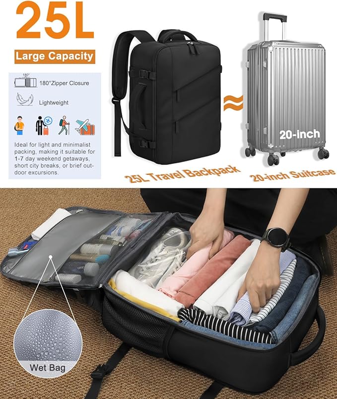 Capolo Travel Backpack for Women Men Waterproof Laptop Backpack Flight Approved Carry On Backpack Overnight Weekender Bag College Bookbag for Business, Work, Traveling Fits 17 '' Laptop,Black