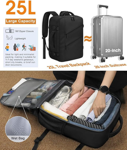 Capolo Travel Backpack for Women Men Waterproof Laptop Backpack Flight Approved Carry On Backpack Overnight Weekender Bag College Bookbag for Business, Work, Traveling Fits 17 '' Laptop,Black