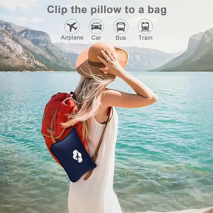 Travel Blanket and Pillow Compact, Premium Soft 2 in 1 Airplane Blanket with Soft Bag Pillowcase，Hand Luggage Sleeve and Backpack Clip (Navy)