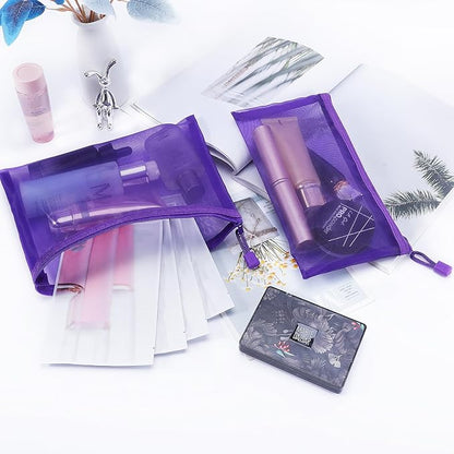 12 Pieces Zipper Nylon Mesh Pouch, Mesh Cosmetic Bags Makeup Bags Pencil Case, Multipurpose Travel Bags for Cosmetic School Office Supplies and Travel Accessories (Purple, A5+B6)