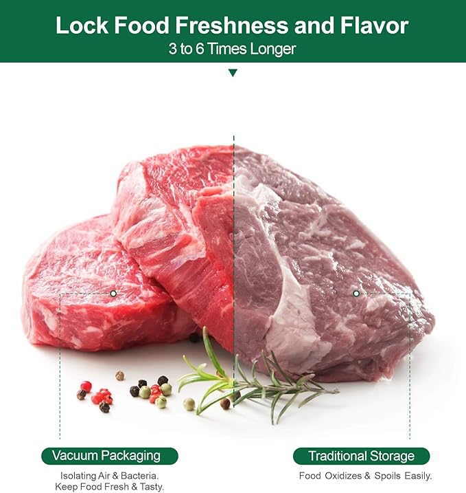 Vacuum Sealer Bags for Food, BPA-free Heavy Duty Vacuum Sealer Bags Rolls 8 Inch 50 Feet 2-pack, Ideal for Custom Fit Food Saver, Seal a Meal, or Sous Vide