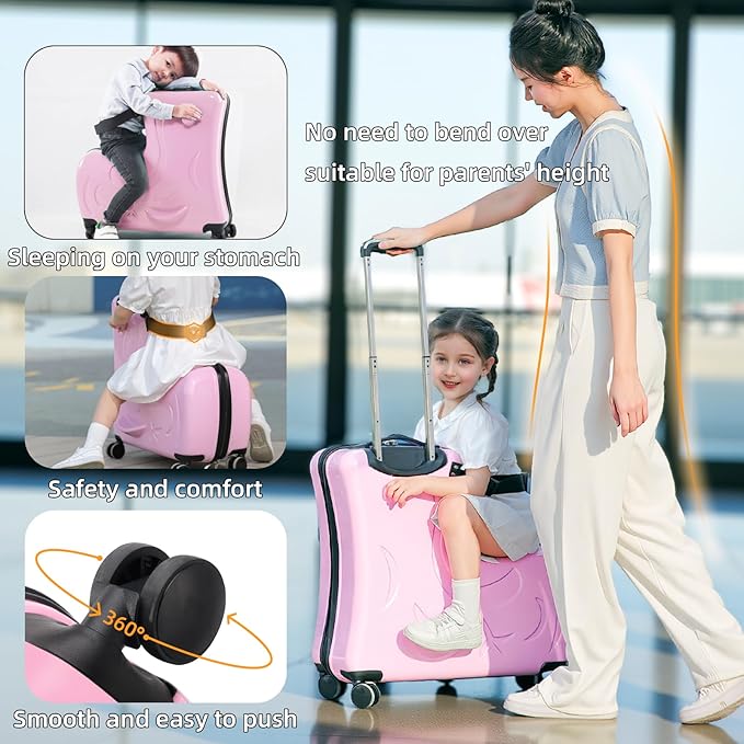 N-A Kids Ride On Suitcase with Wheels, Scooter Luggage for Toddlers Travel, Durable Children's Suitcase for Boys & Girls Ages 2-19 Years
