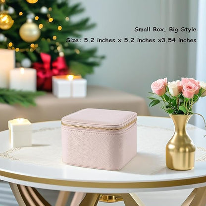 Vlando Travel Jewelry Box Organizer - 6 Small Velvet Zipped Pouches Pockets for Jewelries Necklaces Rings Earrings Sorting Storage, Rosy Mauve