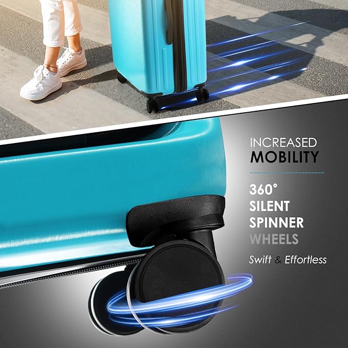 20 Inch Carry On Luggage 22x14x9 Airline Approved, Carry On Suitcase with Wheels, Hard-shell Carry-on Luggage, Durable Luggage Carry-On, Teal Small Suitcase with Cosmetic Case