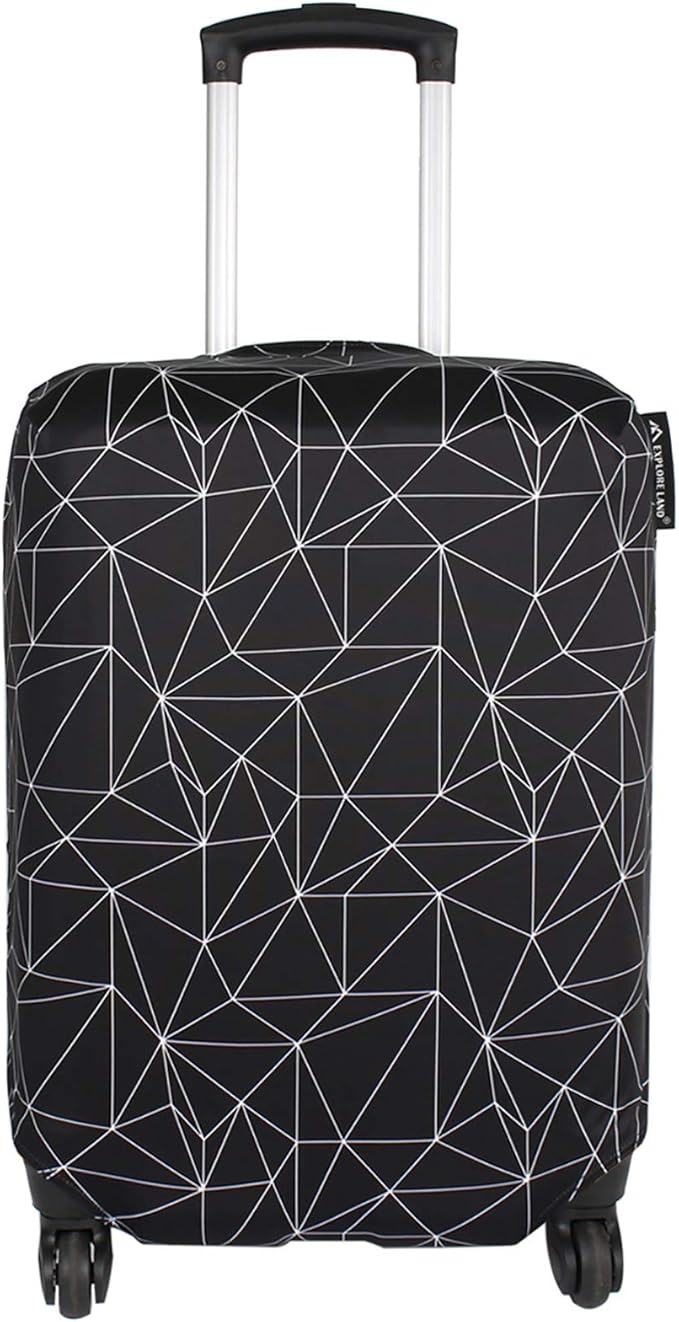 Explore Land Travel Luggage Cover Suitcase Protector Fits 27-30 Inch Case (Black Polygonal, L)