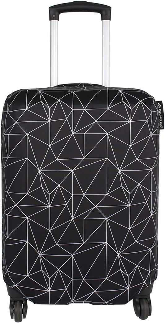 Explore Land Travel Luggage Cover Suitcase Protector Fits 23-26 Inch Case (Black Polygonal, M)