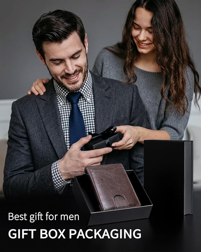 MNGARISTA Wallet for Men,Slim Minimalist Bifold Wallet with RFID Blocking,Pop-Up Credit Card Holder with ID Window & Money Clip,Magnetic Flip Metal Wallet for 11-13 Cards,Gifts for Men-Brown