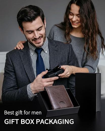 MNGARISTA Wallet for Men,Slim Minimalist Bifold Wallet with RFID Blocking,Pop-Up Credit Card Holder with ID Window & Money Clip,Magnetic Flip Metal Wallet for 11-13 Cards,Gifts for Men-Brown