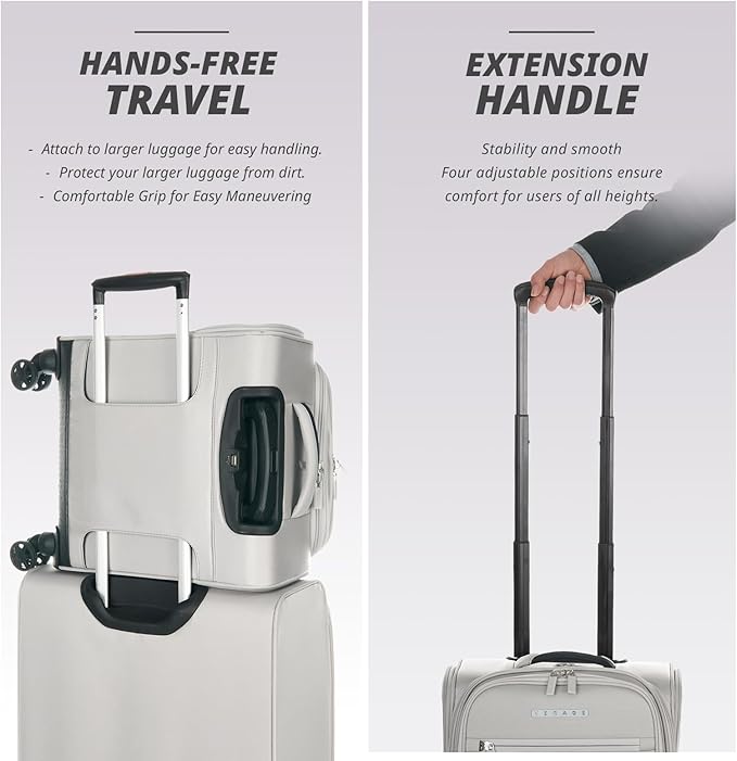 Verage Under Seat Luggage with Wheels, Softside Small Suitcase Spinner Carry On Luggage Bags for Airlines Airplanes Short Trip Men Women (Cloud Gray, 14.5-Inch Plus Underseat)