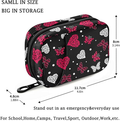 Fustylead Hearts and Butterflies Pill Organizer Case with Zipper 2 Times A Day for Vitamin and Supplement, 7 Day Travel Organizer Medicine Case