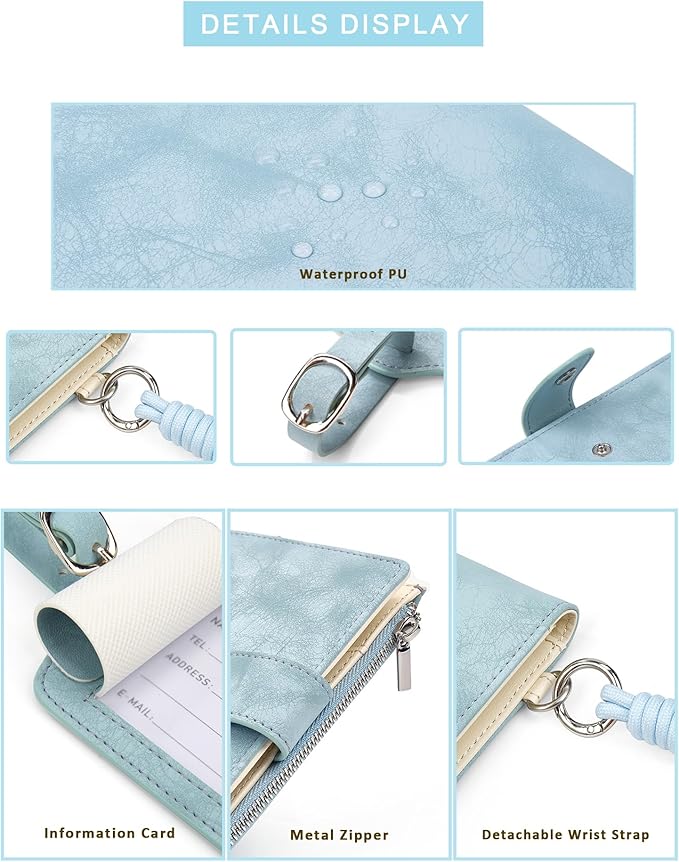 Passport Wallet for Travel, Luxury Vegan Leather RFID Blocking Passport Holder & luggage tag for Women Men, Wristlet Wallet with Zipper Pocket, Couple Travel Essentials