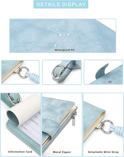 Passport Wallet for Travel, Luxury Vegan Leather RFID Blocking Passport Holder & luggage tag for Women Men, Wristlet Wallet with Zipper Pocket, Couple Travel Essentials