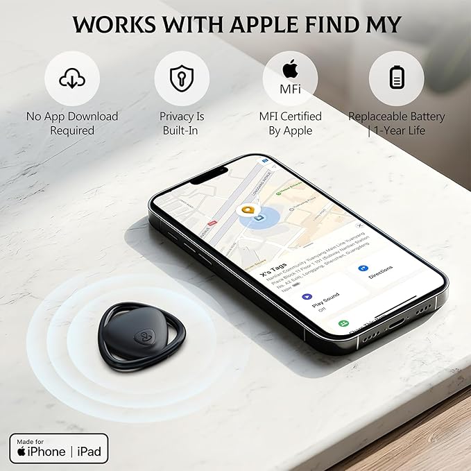 2025 Upgraded [Apple MFi Certified] Air Tracker 4 Pack, Smart Tag Item Finder Works with Apple Find My (iOS Only), Air Track Locator with Sound, Tracker Tags for Keys, Luggage, Bag, Suitcases, Wallet