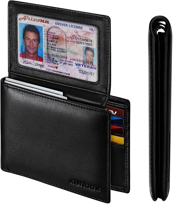 Genuine Leather Wallet for Men 12 Cards Mens Wallet Bifold Rfid Blocking with 2 ID Windows Card Holder Wallet with Gift Box