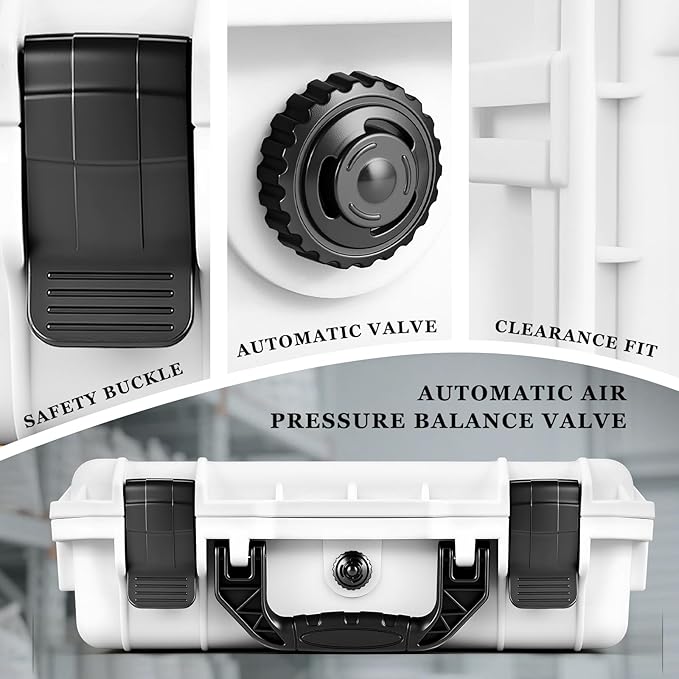 1 Pcs 16.3 x 12.4 x 6.5 Inch Waterproof Hard Case with DIY Customizable Foam Insert Portable Protective Case with Knife for Camera Drones Equipments Tools Test Instruments (White)