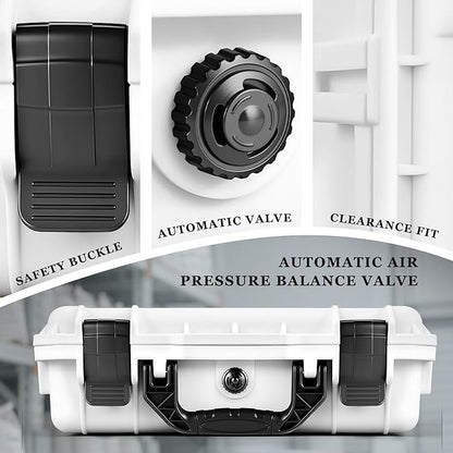 1 Pcs 14.3 x 11.4 x 4.5 Inch Waterproof Hard Case with DIY Customizable Foam Insert Portable Protective Case with Knife for Camera Drones Equipments Tools Test Instruments (White)