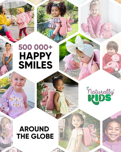 Naturally KIDS Pink Triceratops Toy, Triceratops Stuffed Animal for 2 3 4 5 Year Old Girl, Stuffed Dinosaur for Girls, Pink Toddler Backpack