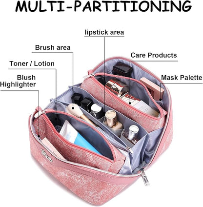 BOYATU Travel Makeup Bag Cosmetic Bags for Women: 3 Sets Large Capacity Make up Bag - Portable Toiletry Bags with Handle for Women(F-5-Rosy Red)