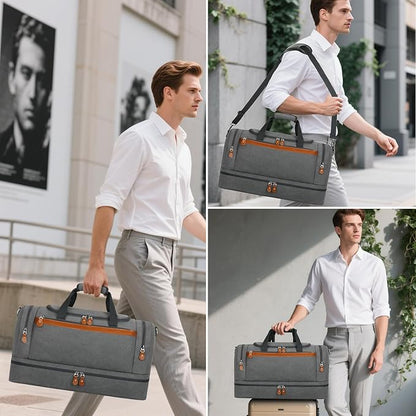 Duffle Bag for Travel, Expandable 50L Canvas Weekender Bag, Overnight Bag Travel Duffel Bag for Men Carry On Luggage with Removable Shoulder Strap, Durable & Water-Resistant