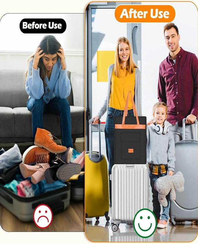 Yotako Shoe Bag for Travel with Leathers Handle,Portable Shoe Organizer with Pockets,3 in 1 Hanging Luggage Shoe Storage Bag,Travel Shoe Bag for Women Men Fit 6 PCS Shoes,Black