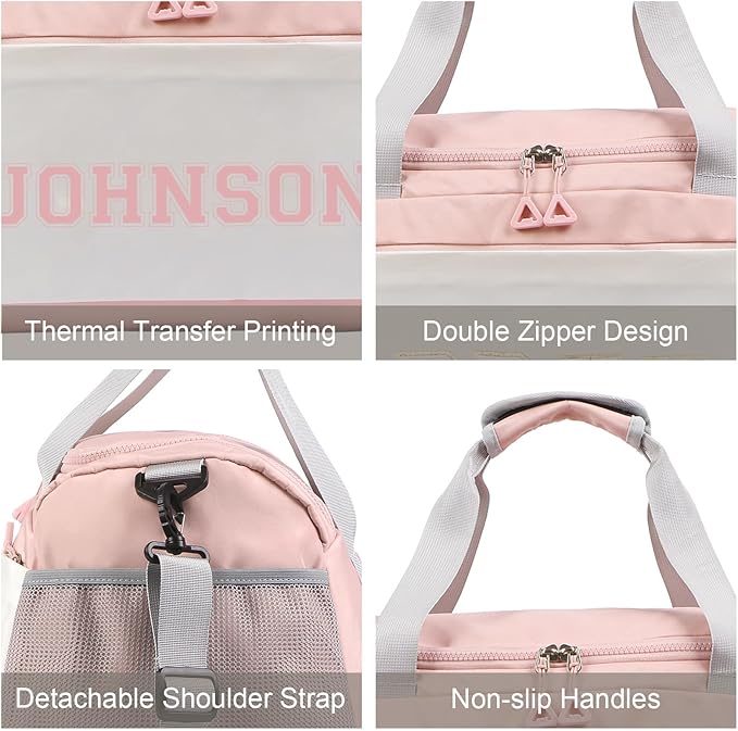 Personalized Duffel Bag Custom Sport Gym Travel Bags Embroidered Name Text Customized Dry Wet Separated Weekend Waterproof Bag for Women Men (A-Pink)
