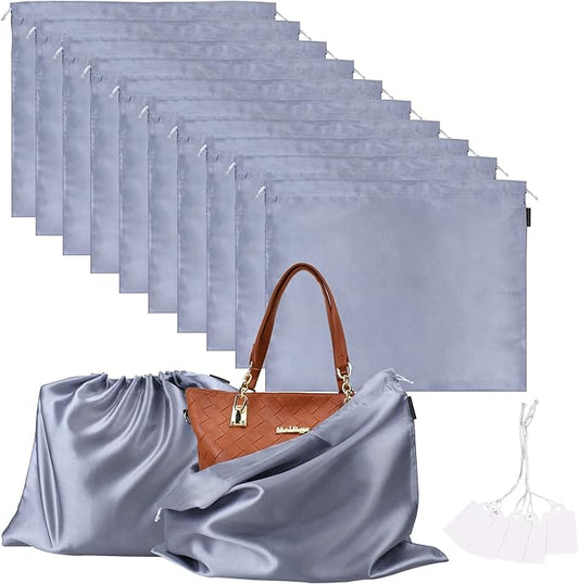 10 Pack Dust Bags for Purses and Handbags, Silk Dust Cover Storage Bag with Drawstring Travel Storage Pouch for Handbag Purse Shoes Boots (Gray, 23.6 × 19.6 in)