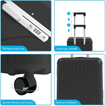 20'' Luggage with Child Seat, Ride On Suitcase with Shockproof Silent Spinner Wheels, TSA Lock, Carry On Luggage with Foldable Backrest, Bag Hook for Kids.