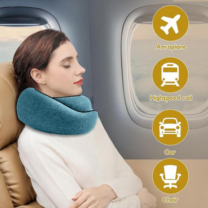 REDOFF®Travel Pillow for Neck Support, Memory Foam Neck Pillow for Airplane, Car, Office - Adjustable Strap with Magic Tape, Breathable & Portable with Storage Bag（Peacock Blue