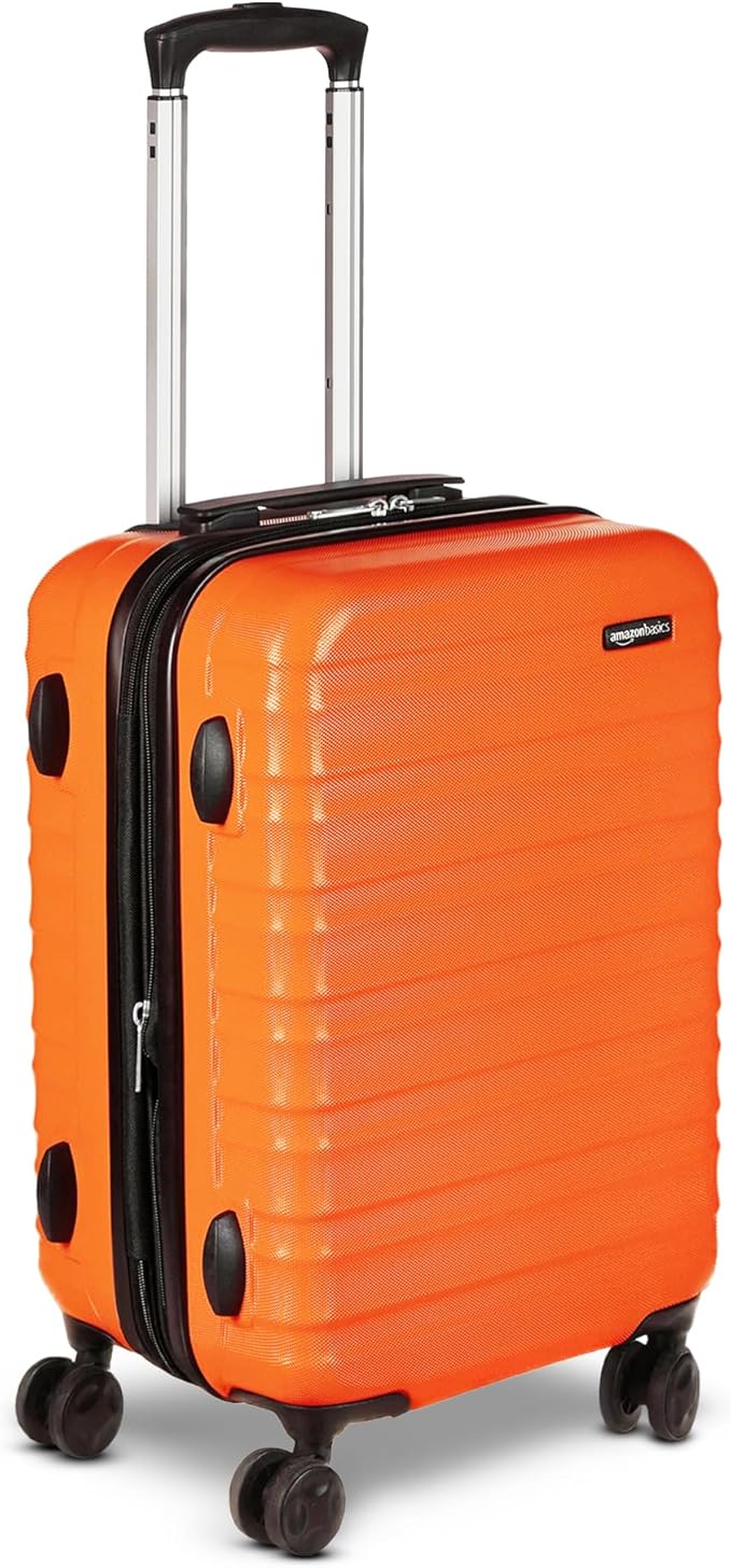 Amazon Basics 21" Hardside Carry-On Luggage, Hardshell Suitcase With Wheels, Expandable For Up to 25% More Space, With Scratch-Resistant Surface, Four Multi-directional Wheels, Orange