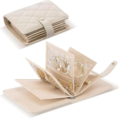 Velvet Travel Jewelry Organizer Book with Zipper Pouches – Anti-Tarnish, Scratch-Proof Jewelry Storage for Rings, Necklaces, Earrings, Bracelets – Portable Soft Case for Women (White)