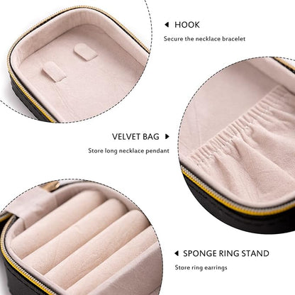 BONNY DODO Small Travel Jewelry Organizers Box for women with PU Leather Portable Mini Jewelry Case with compartments for Necklace Rings Earrings,Luxury Giftable boxes.(Black, S)