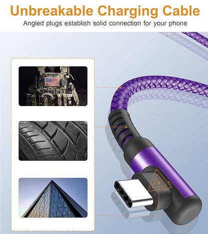 sweguard USB Type C Charger Cable Right Angle [2-Pack,6.6FT] 3.1A Nylon Braided Cord for iPhone 17 16 15 Pro Max Plus iPhone Air Samsung Galaxy S25 S24 S23 S22 S21 S20 Note 20 A15 Flip Pixel LG Moto