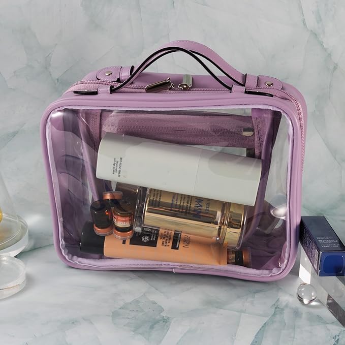 SANHECUN traveling toiletry Case large clear cosmetics case makeup bag (Purple, Small)