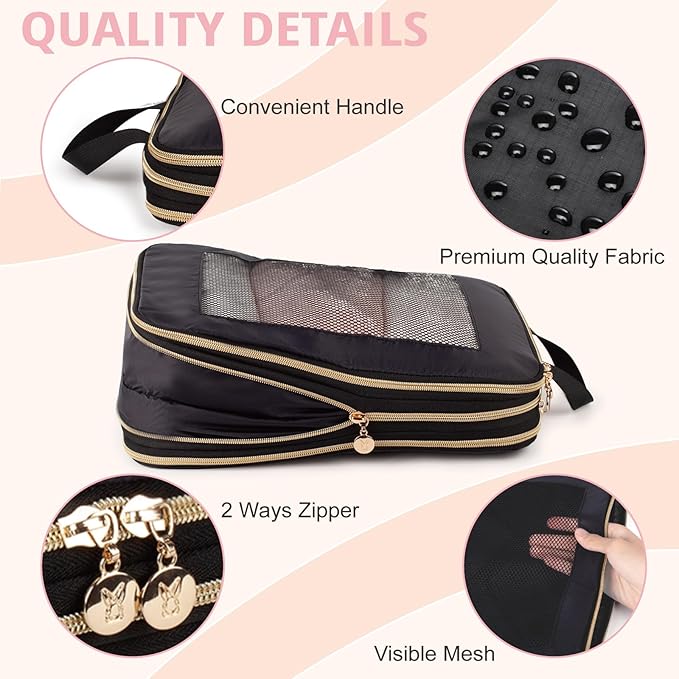 Expandable Double-Sided Compression Packing Cube，3 Set Lightweight Double Deck Organizer Bag Carry on Luggage Backpack Suitcases，Women Travel Accessories for Separate Clean and Dirty Clothes