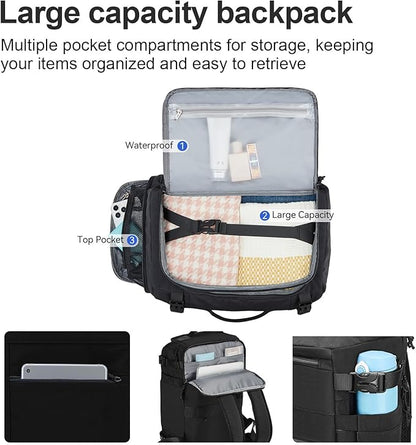 Carry On Travel Backpack Flight Approved Laptop Backpack Business Work Backpack for Women Men Large Capacity Casual Daypack with Wet/Dry Separation Pockets, Black