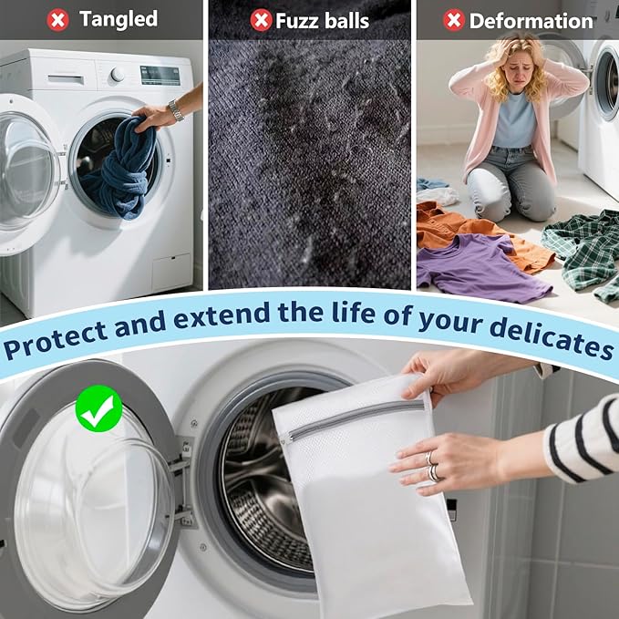 Laundry Bag Backpack with 3 Sizes Mesh Wash Bags and Shoulder Straps Foldable Clothes Hamper Bag with Drawstring Closure for College, Apartment, Laundromat (Light Blue)