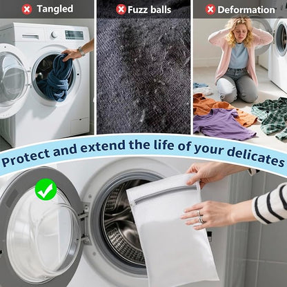 Laundry Bag Backpack with 3 Sizes Mesh Wash Bags and Shoulder Straps Foldable Clothes Hamper Bag with Drawstring Closure for College, Apartment, Laundromat (Light Blue)