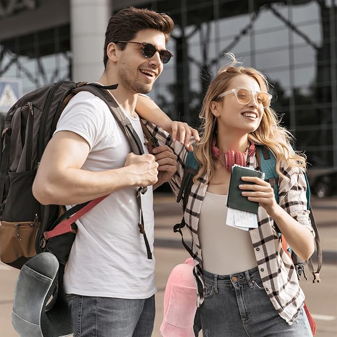 Neck Pillow Airplane-2 Pack Memory Foam Travel Pillow, Soft Support Travel Neck Pillow for Travelling, Sleeping Rest, Car, Train and Home Use (Grey&Pink)