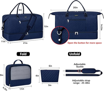 Weekender Bag for Women, Travel Duffel Bag Carry On Overnight Bag with Shoe Compartment Large Nylon Travel Weekend Tote Bag