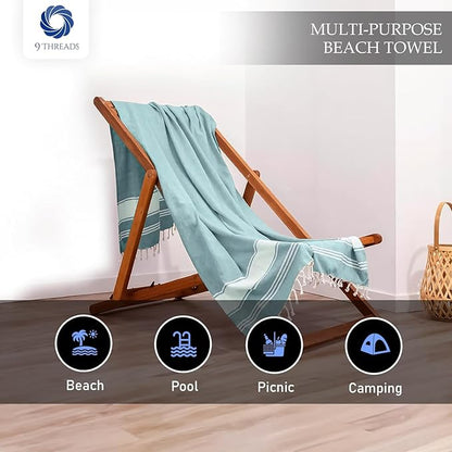 Cotton Turkish Beach Towel Towels Oversized 36"x72" Pool Absorbent Extra Large Quick Dry Sand Travel Towel (Green, 4 Pack)